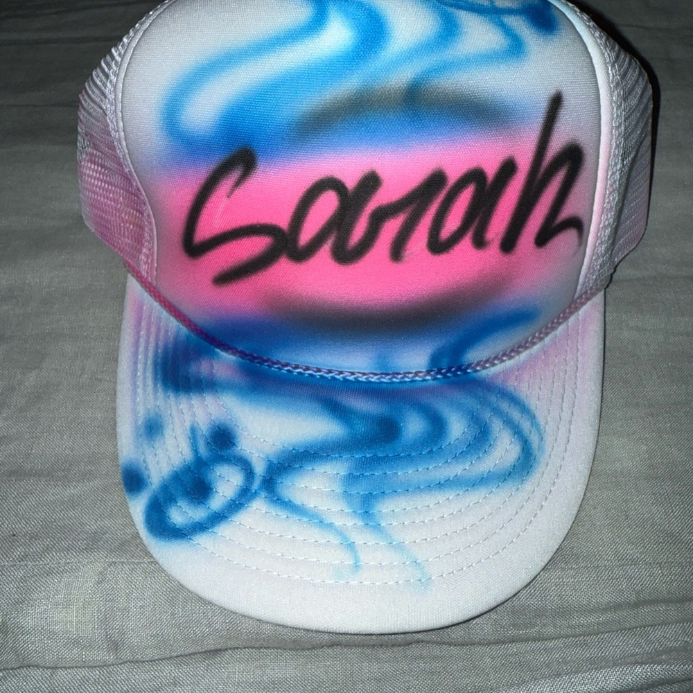 Custom Airbrushed Trucker Hat - Pink and Blue - Picture 5 of 6